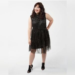 NWT POPSUGAR “Lucky Star” Black Metallic Gold Stars Keyhole Back Dress Medium